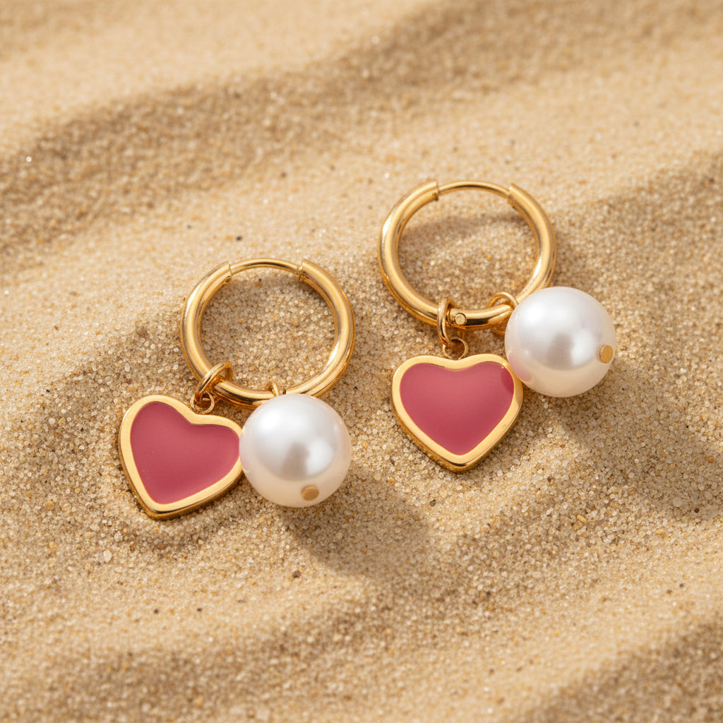 Heart Earrings with Pearl Pendant