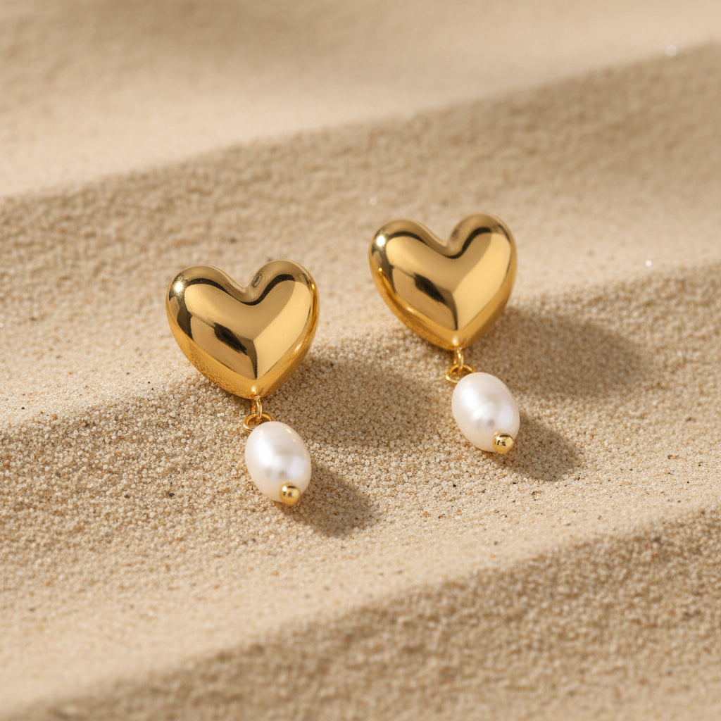 Heart Earrings with Pearl Pendant