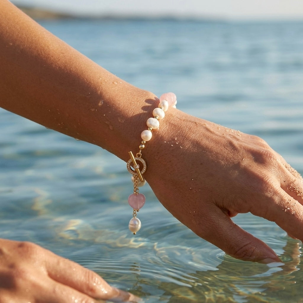 Verstellbares Damenarmband mit Perlen