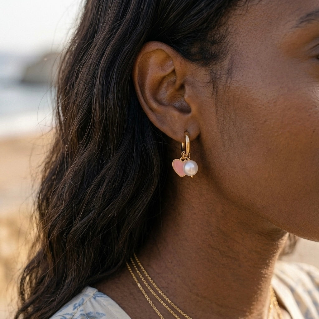 Heart Earrings with Pearl Pendant
