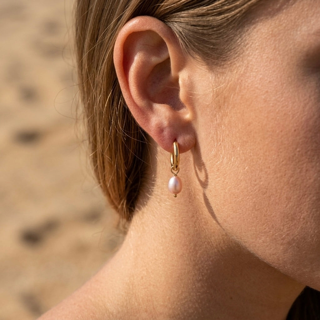 Stylish Gold Plated Stainless Steel Pearl Drop Earrings